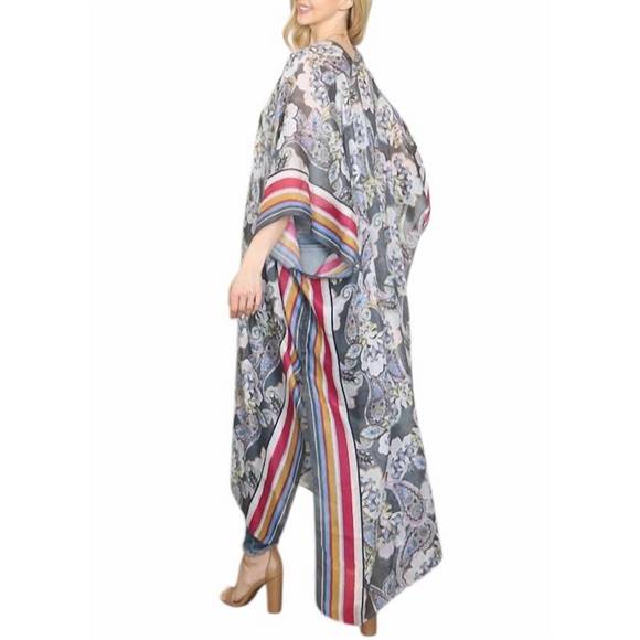 NEW RIAH FASHION paisley bliss kimono in grey - Picture 2 of 3